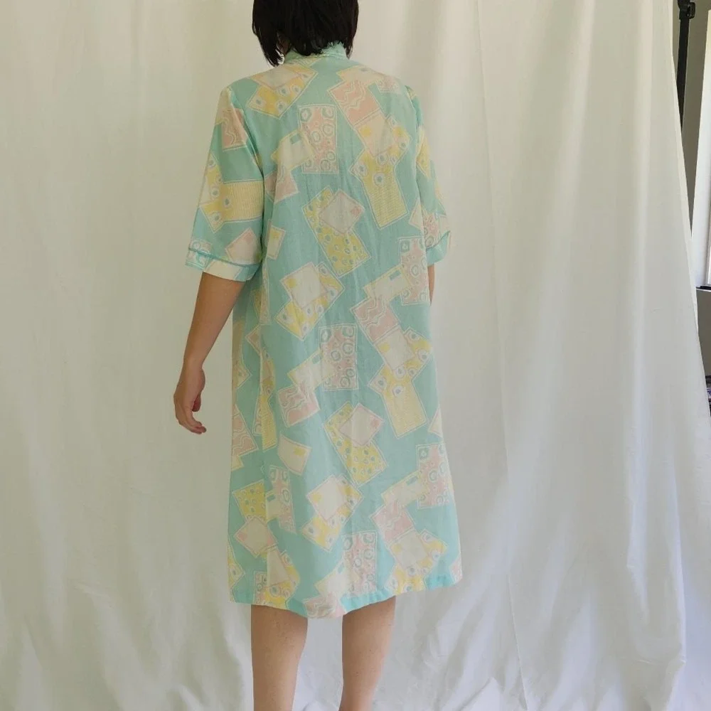 80s Pastel Geometric Print House Dress‎